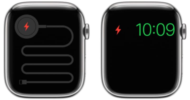 赤い稲妻アイコン＝Apple Watchを起動できるほど、バッテリー残量が無い状態