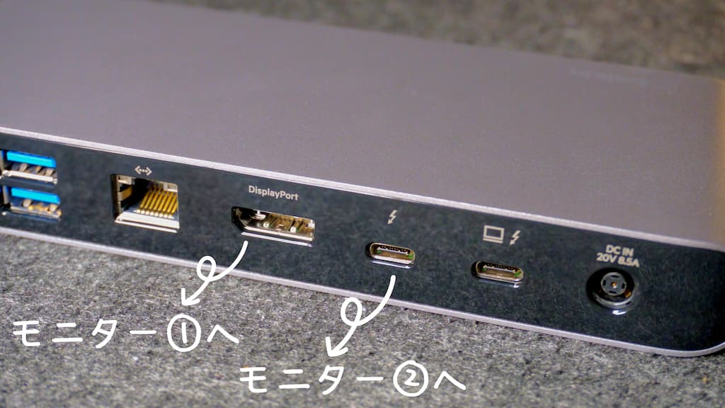 DisplayPortとTB3を使えば、2台のモニターに映し出せる